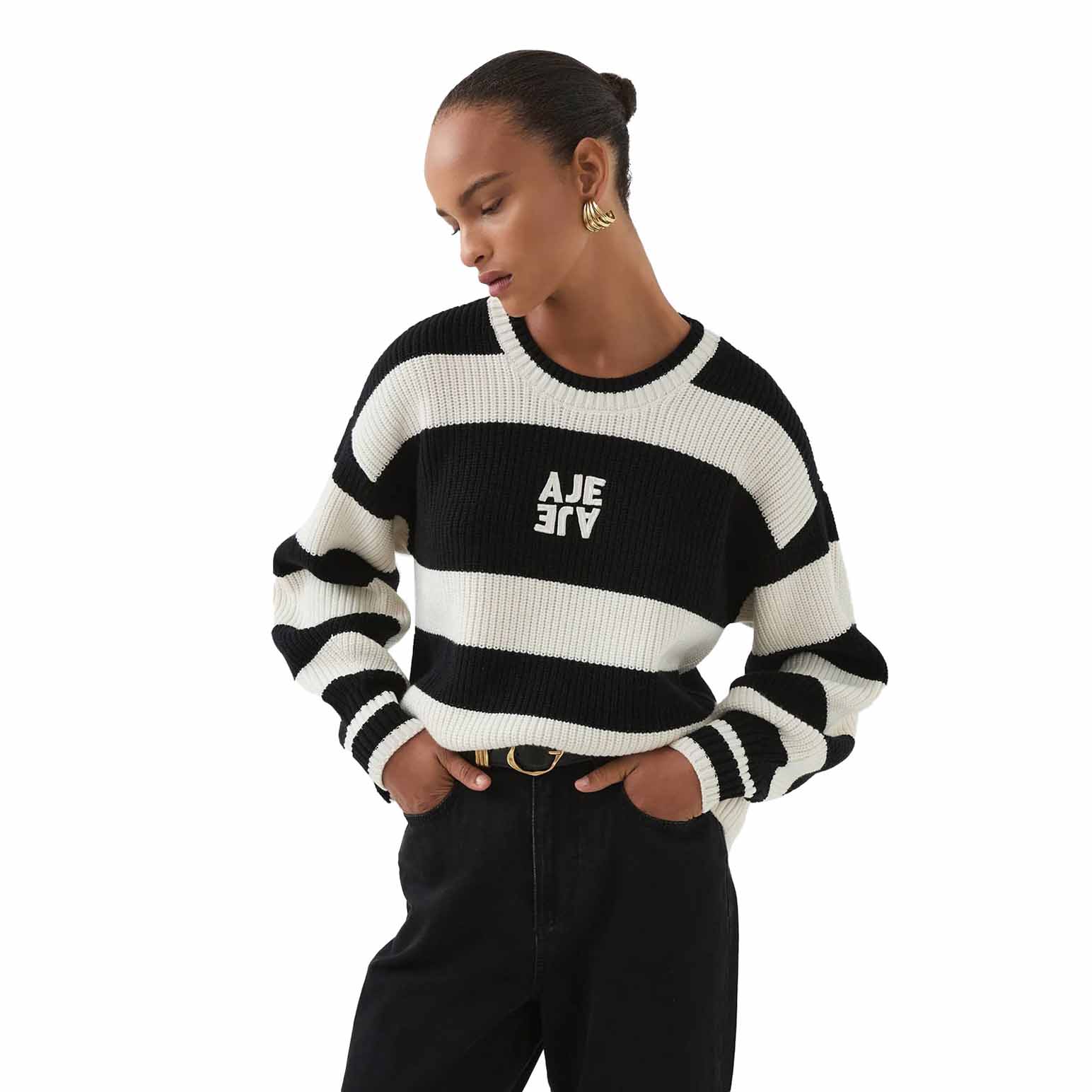 Aje Montage Stripe Logo Knit